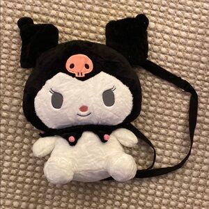 Kuromi Plush Backpack Bag - Black and White
